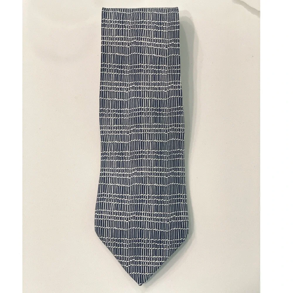 Hermes Mens Recent Tie 7802 UA Navy‎ Blue Bamboo Pattern Silk France Career